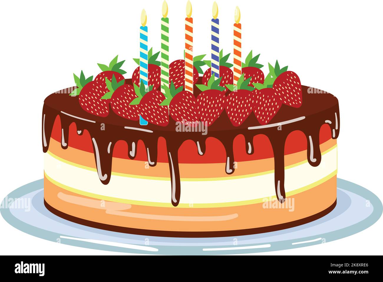 Strawberry chocolate cake icon cartoon vector. Happy birthday Stock ...
