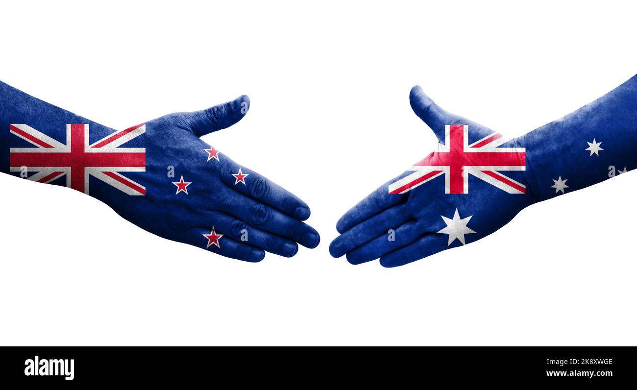 Handshake Between Australia And New Zealand Flags Painted On Hands handshake-between-australia-and-new-zealand-flags-painted-on-hands
