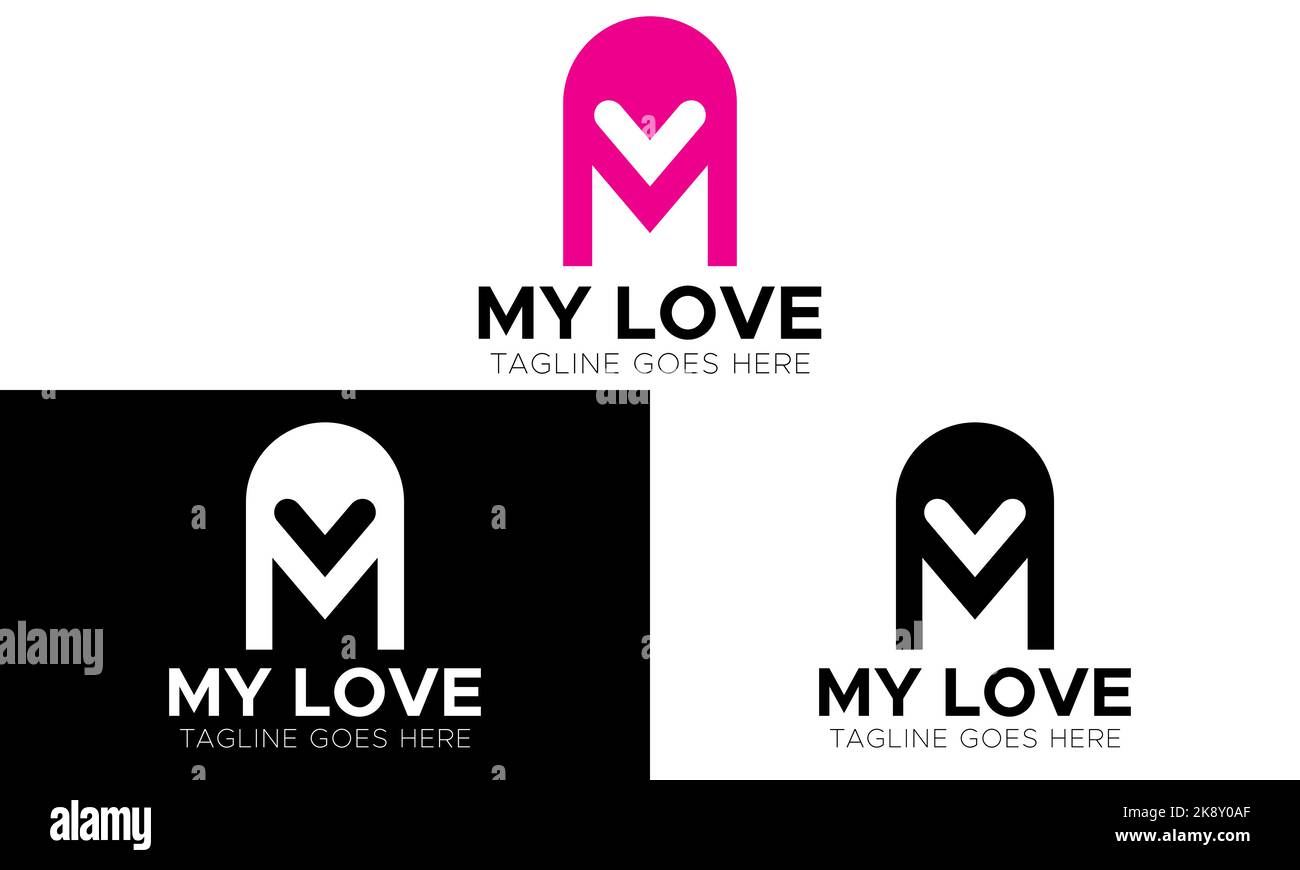 m letter love logo design template, m love logo Stock Vector