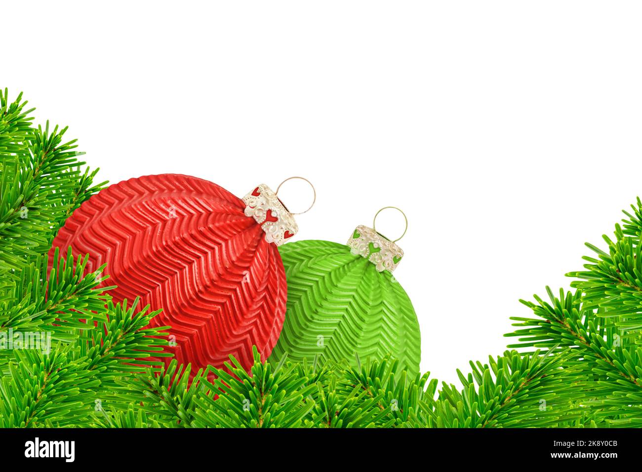 Christmas decoration with fir branches and balls red green isolated on ...