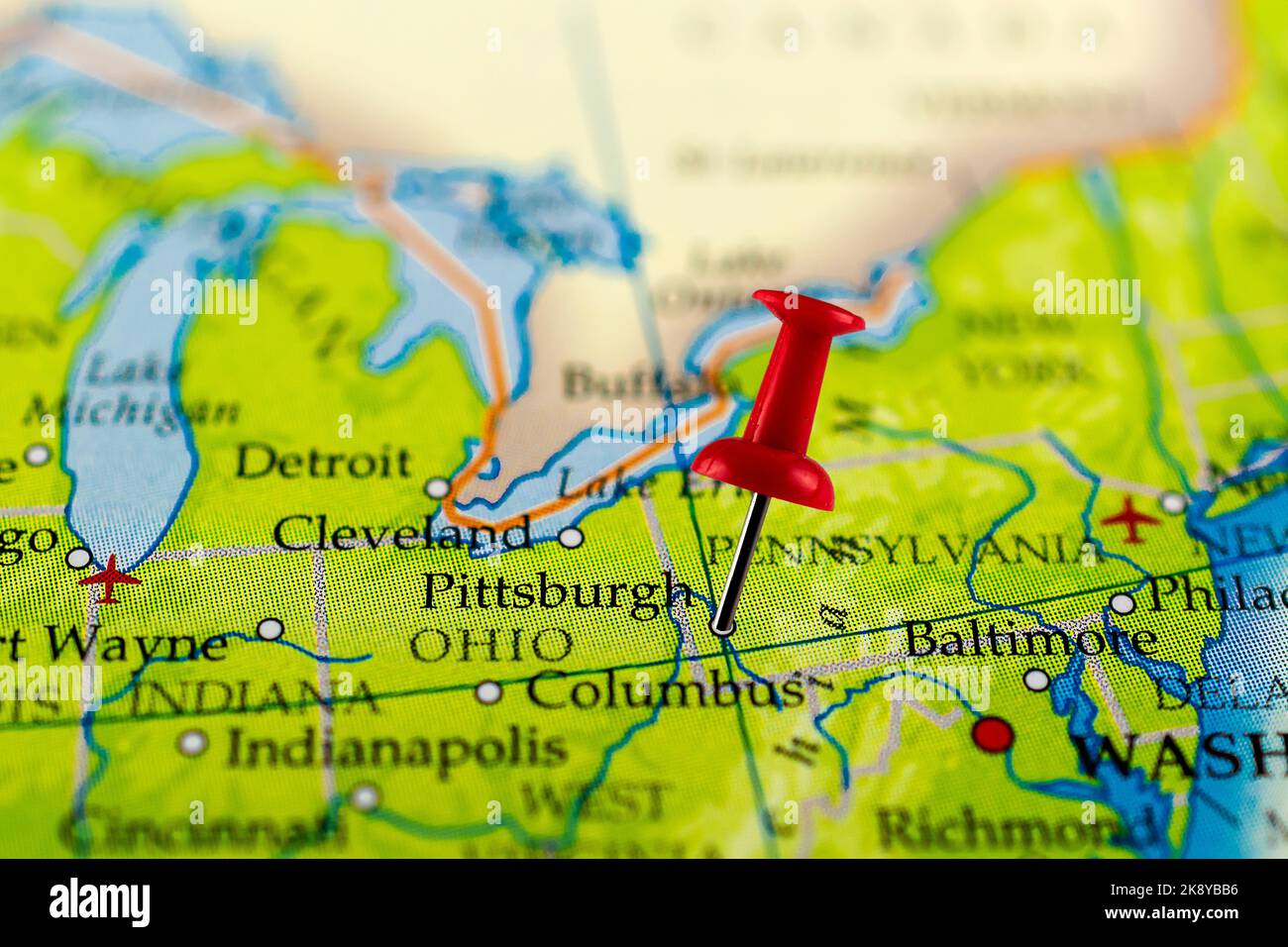 Pittsburgh map. Pittsburgh pinned. Map with red pin point of Pittsburgh
