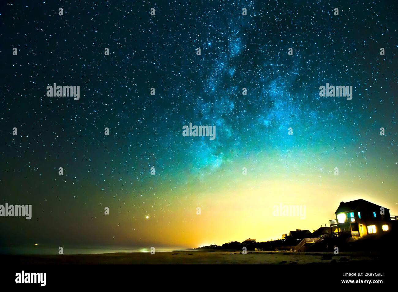 A lonely house with the dark sky of stars and nebulas Stock Photo - Alamy