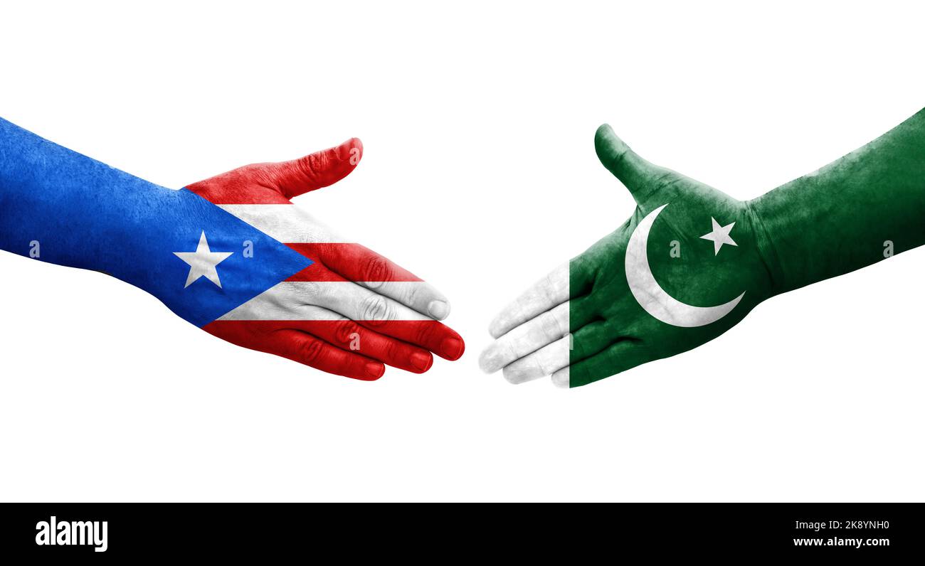 Handshake between Pakistan and Puerto Rico flags painted on hands ...