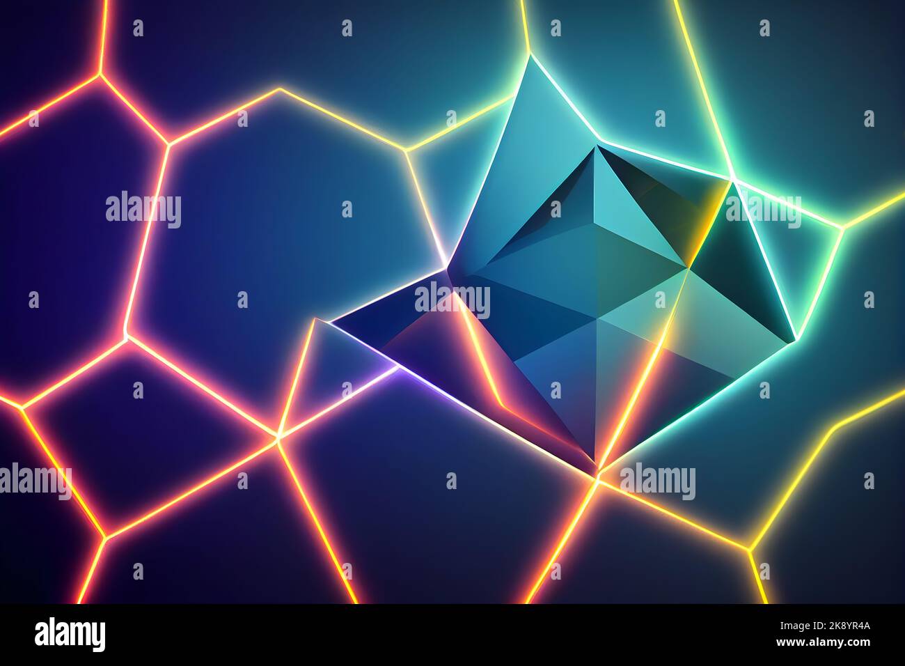 A 3D rendering of abstract geometric shapes in neon lights - great for ...