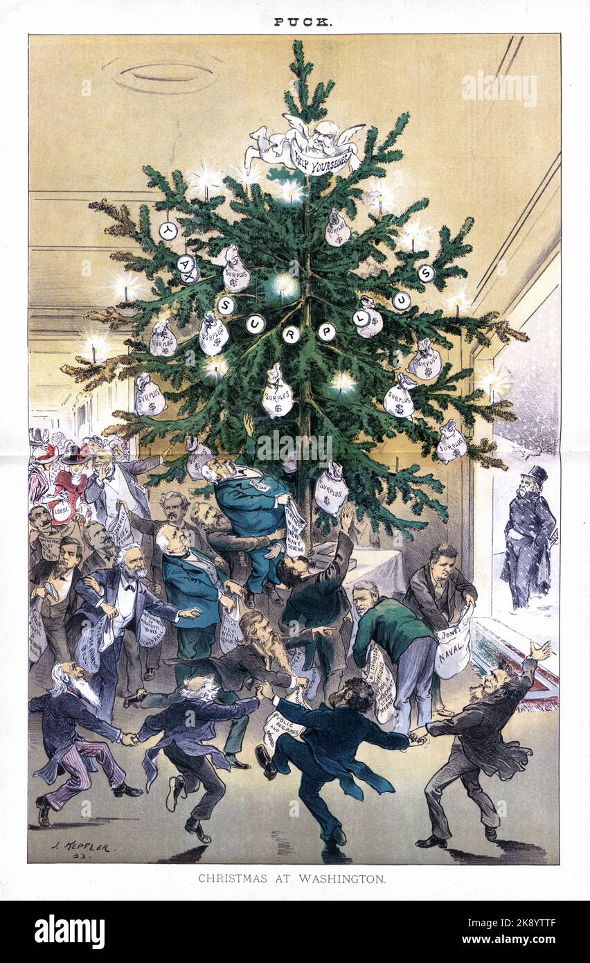 PUCK spread page Christmas at Washington - Artwork by J. Keppler 1883 Stock Photo