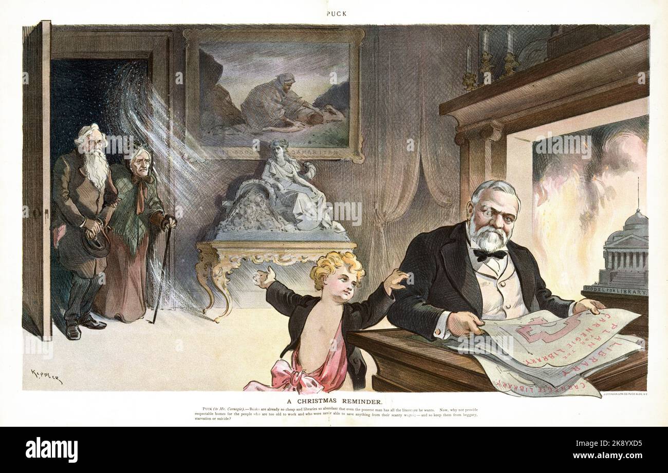 PUCK spread - A Christmas reminder - Artwork by Udo Keppler 1901 Stock Photo