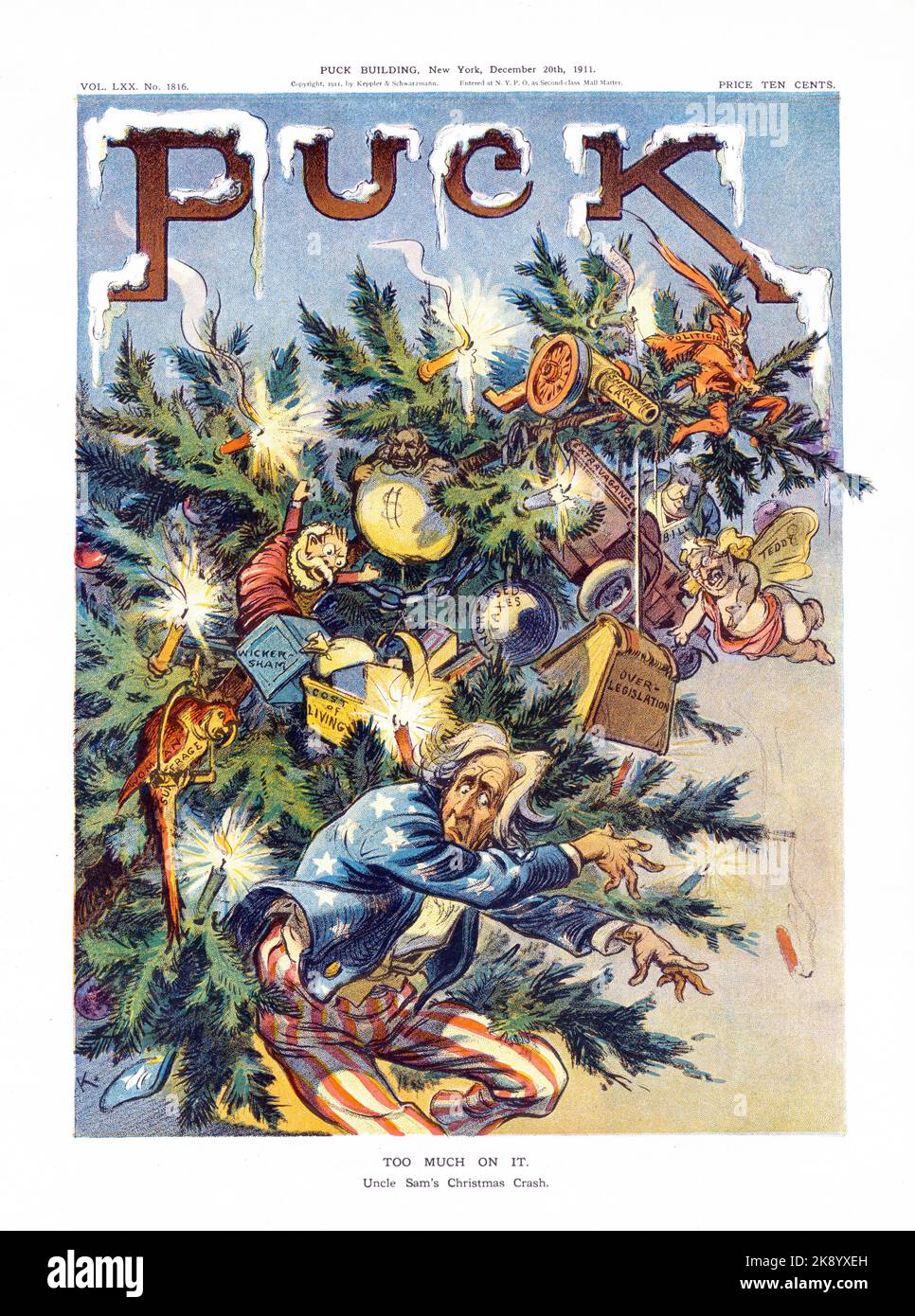 PUCK cover - Too much on it - illustration by Udo Keppler 1911 Stock Photo
