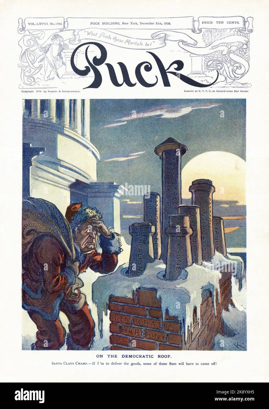 PUCK cover - On the democratic roof - Udo Keppler artwork, 1910 Stock Photo