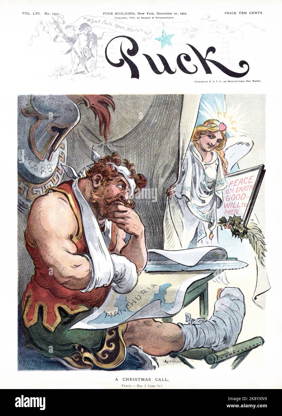 PUCK cover - A Christmas call - Udo Keppler illustration 1904 Stock Photo