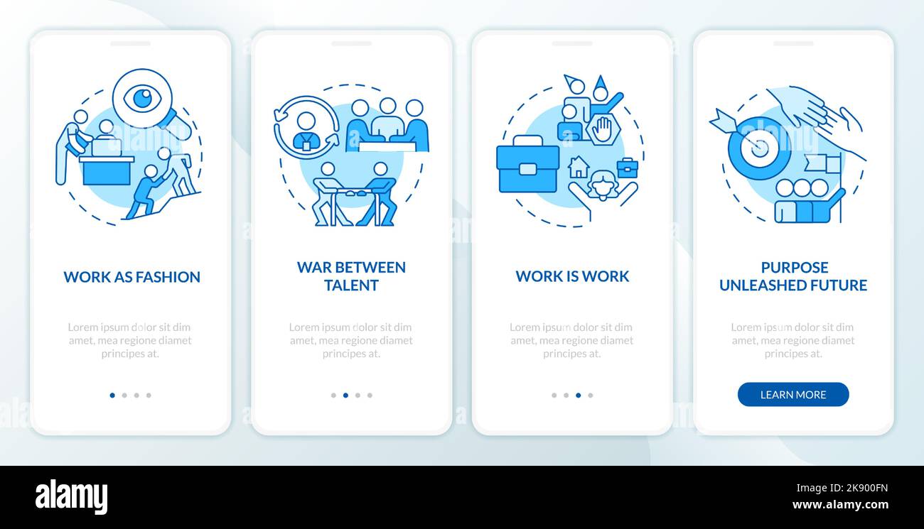 Work relationship development blue onboarding mobile app screen Stock ...