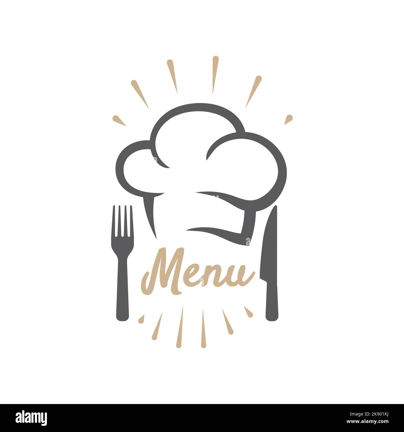 Menu logo with chef cap for restaurant. Vector food branding identity. Stock Vector