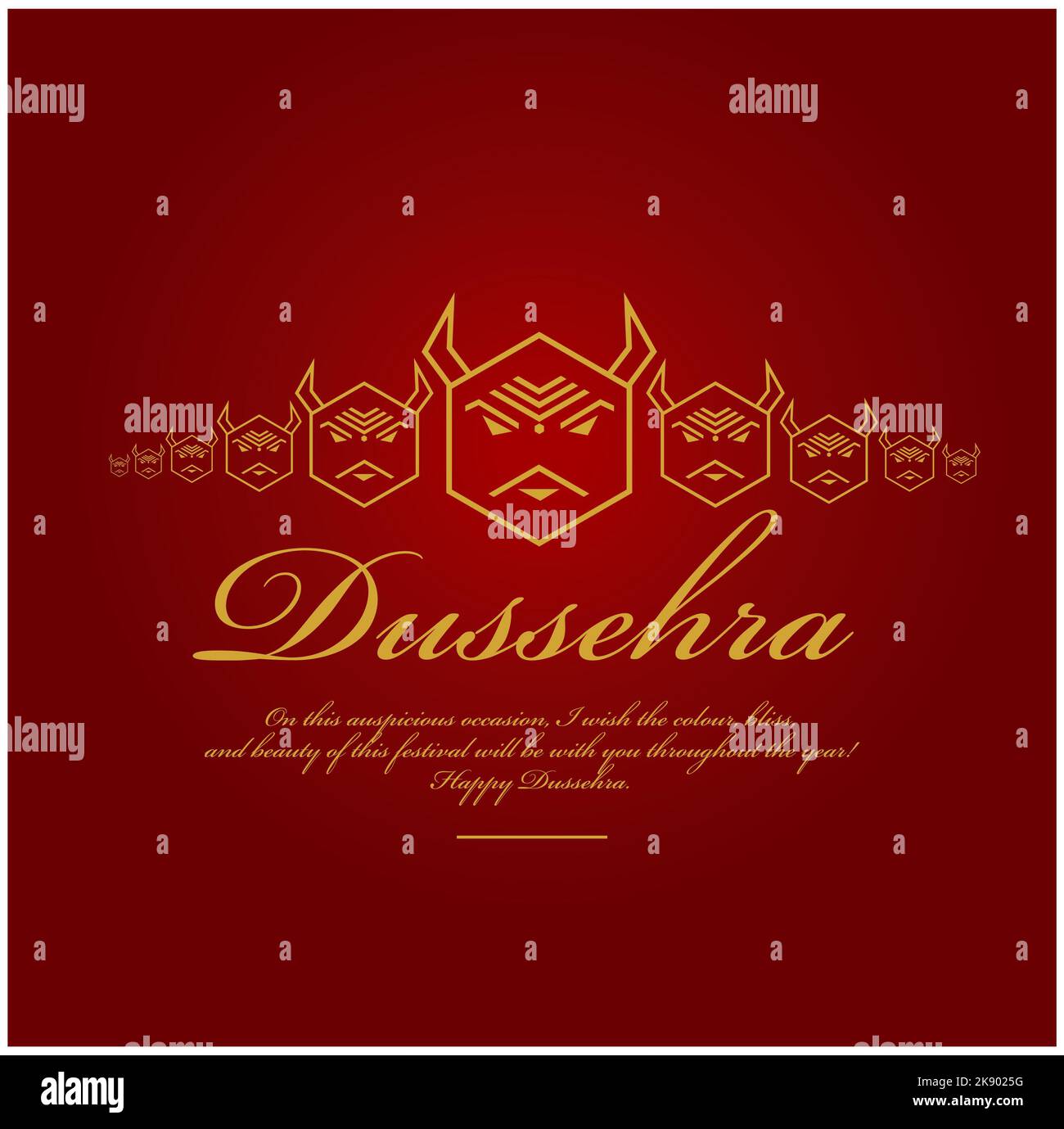 Happy dussehra greetings in golden text. Hexagon Ravan illustration ...
