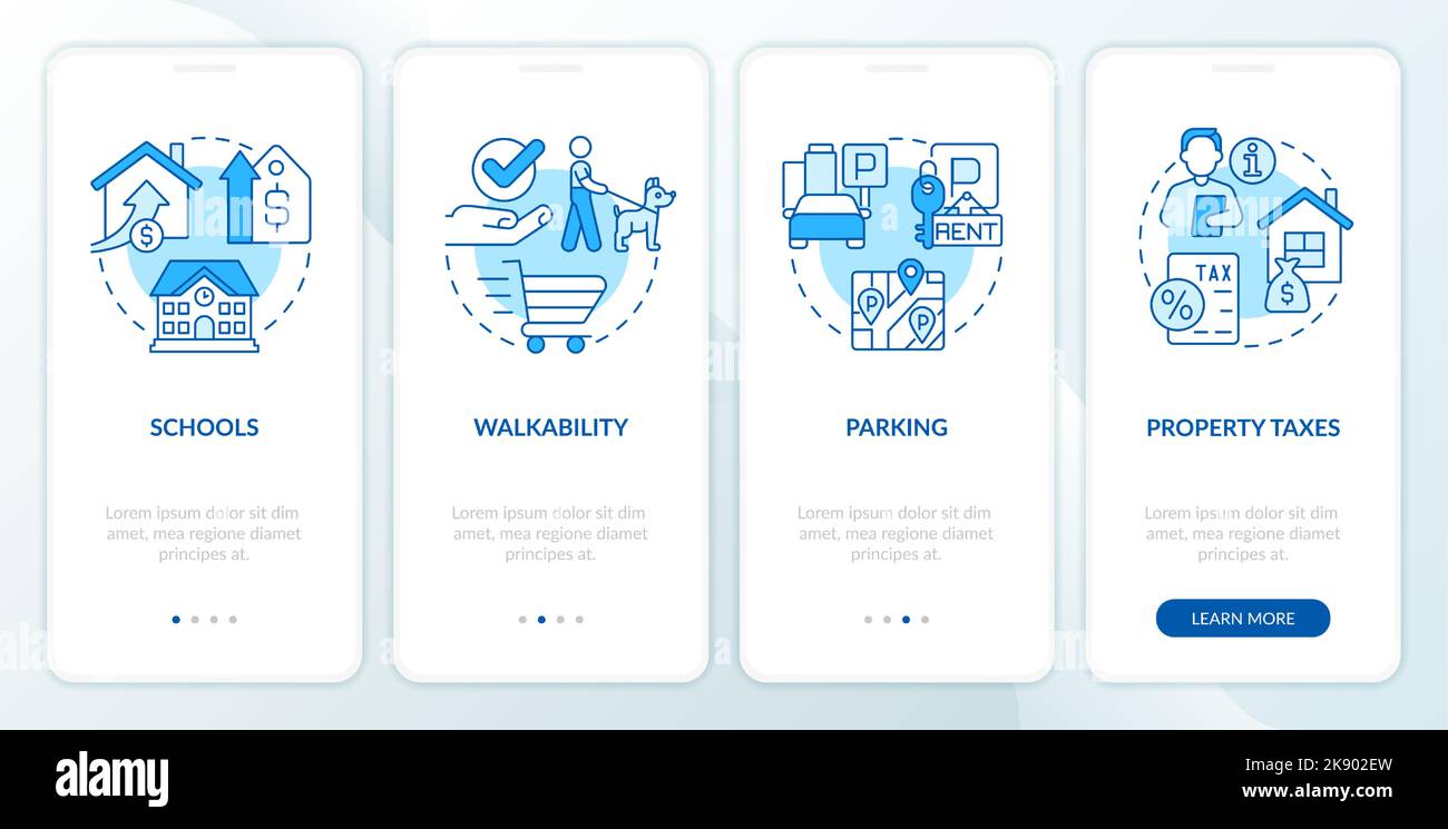 Best neighborhoods blue onboarding mobile app screen Stock Vector Image ...