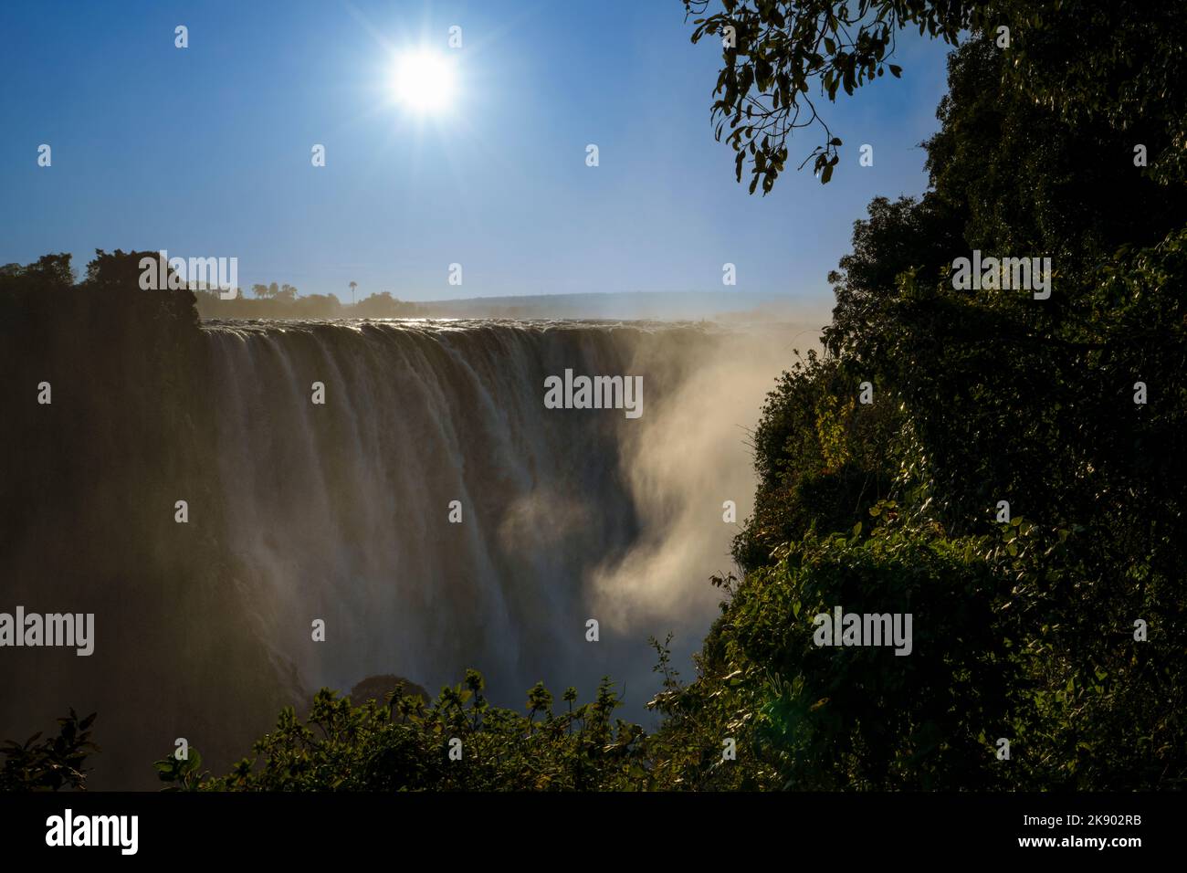 Victoria Falls water plunges into the deep gorge. Victoria Falls, Zimbabwe, Africa Stock Photo