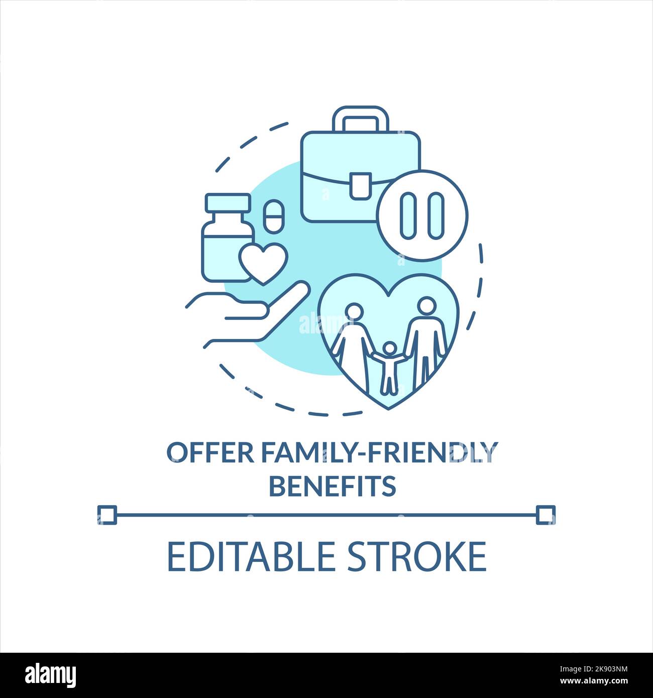 Family-friendly benefits at work turquoise concept icon Stock Vector ...