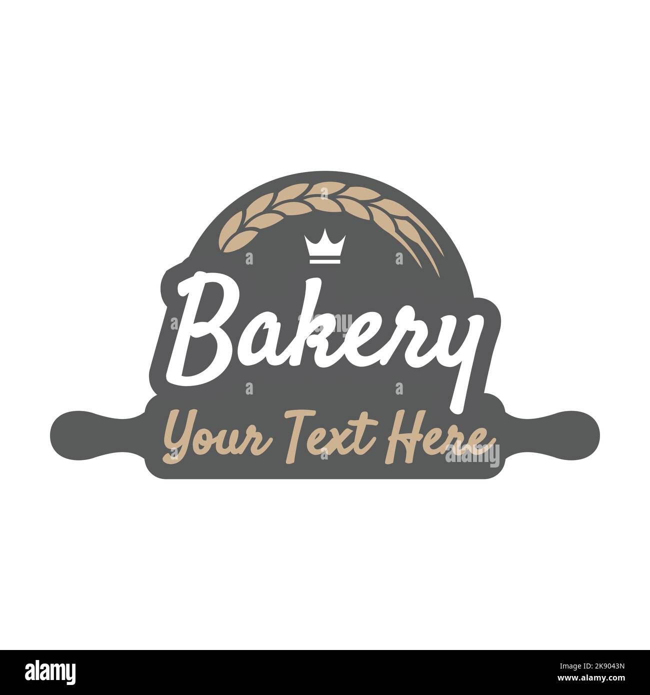 Bakery logo with rolling pin for restaurant. Vector food branding identity with wheat. Stock Vector