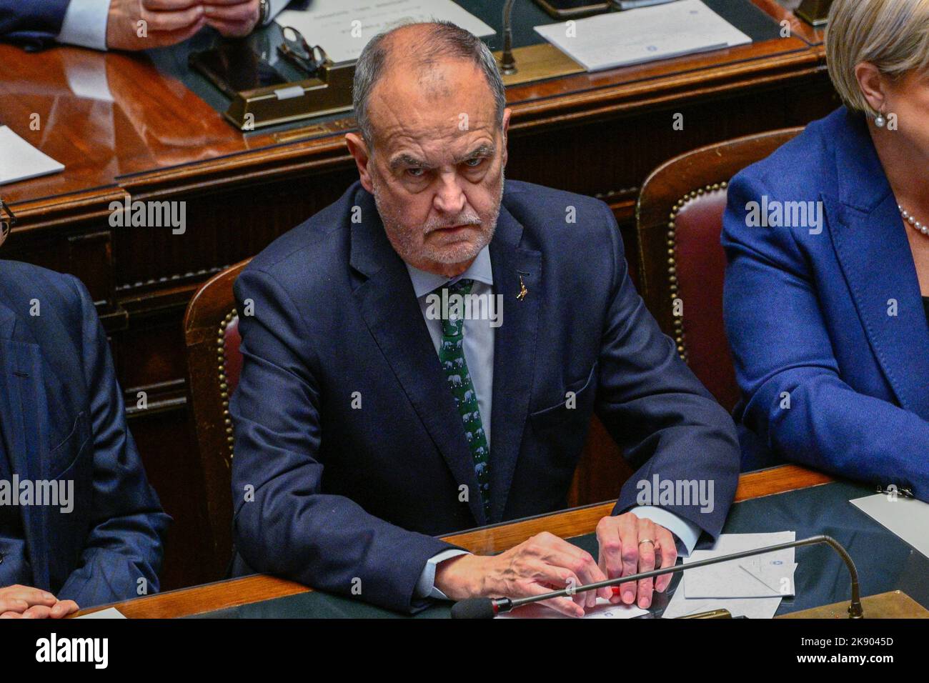 Roma, Italy. 25th Oct, 2022. Roberto Calderoli Ministero degli Affari Regionali e Autonomie during the session in the Chamber of Deputies for the vote of confidence of the Meloni government October 25, 2022 in Rome, Italy. Credit: Independent Photo Agency/Alamy Live News Stock Photo