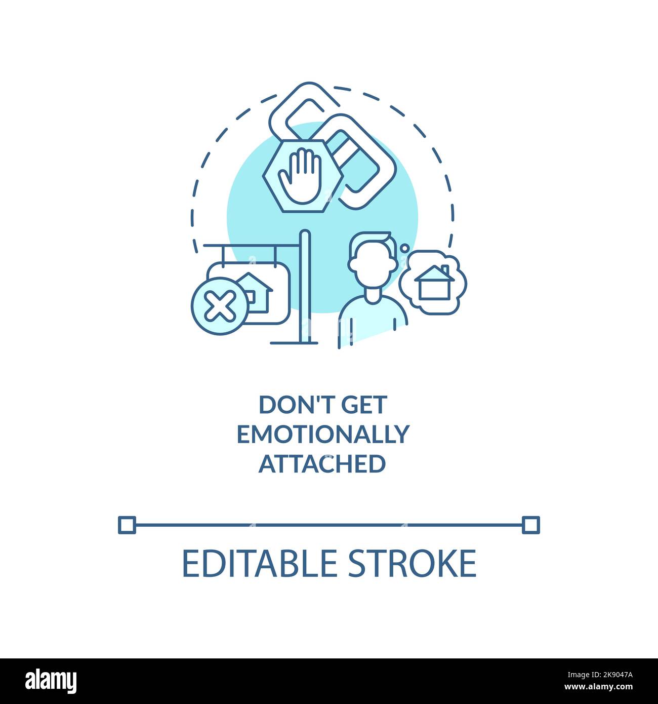 Dont get emotionally attached turquoise concept icon Stock Vector