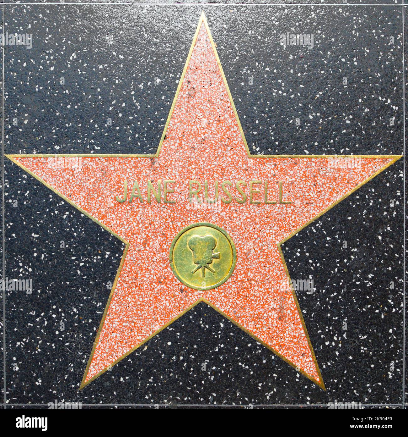 LOS ANGELES, USA - JUNE 26, 2012:Jane Russells star on Hollywood Walk of Fame   in Hollywood, California. This star is located on Hollywood Blvd. and Stock Photo