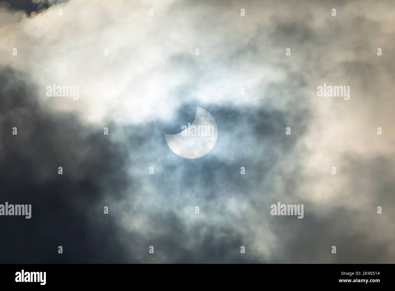 Partial solar eclipse on October 25, 2022, seen from Northern Germany Stock Photo