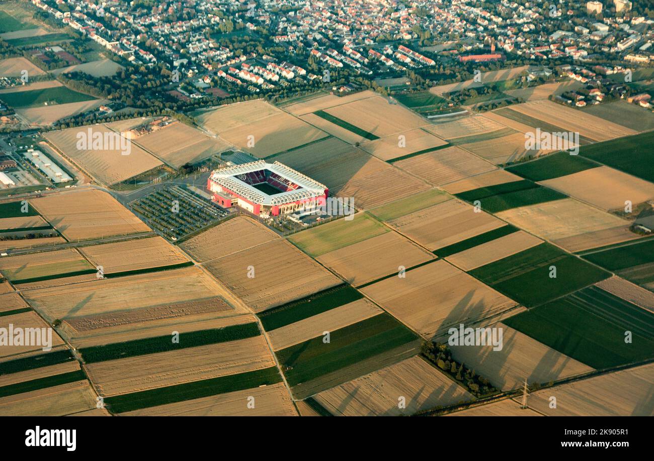Mainz, Germany - July 17, 2014: aerial of Coface Arena of the german premier league soccer club Mainz 05. The arena is also calles Opel arena. Stock Photo