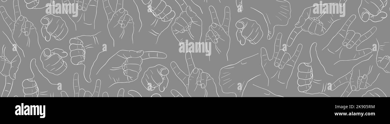 Seamless pattern with hand drawn gestures on gray background. Vector illustration. Stock Vector