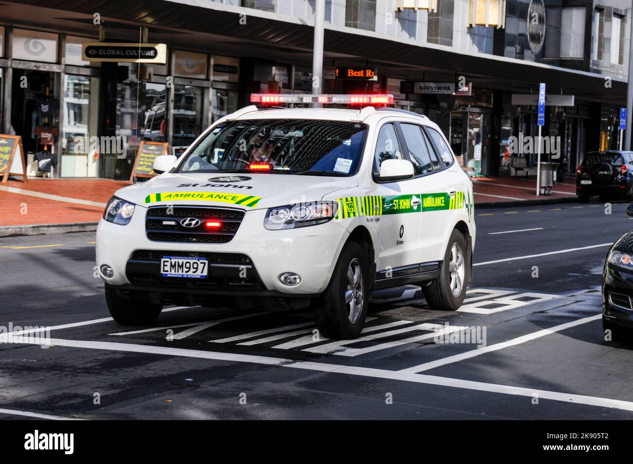 An ambulance on an emergency call in Auckland on North Island in New