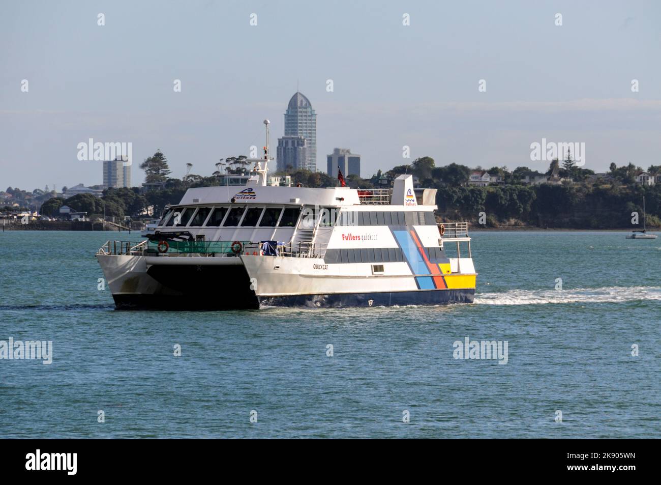 A harbour cruise vessel returns to Auckland on the North Island of New ...