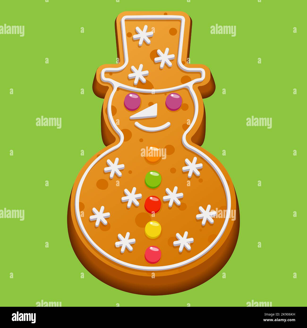 Christmas Gingerbread Snowman. Homemade holiday winter cookies with sugar icing and marmalade. Vector illustration. Stock Vector