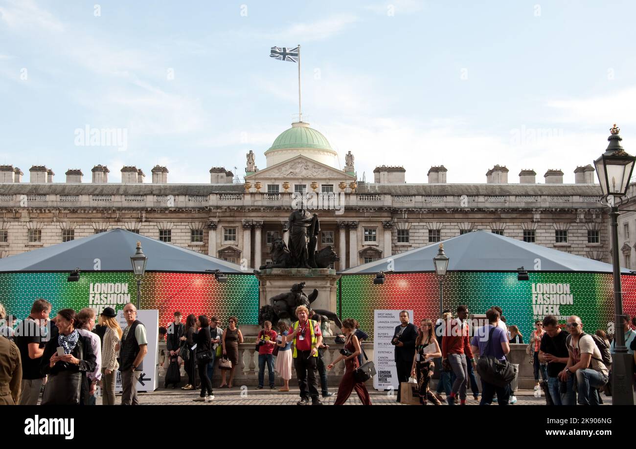 London Fashion Week at Somerset House, Aldwich, London, UK - now houses the Courtauld Institute but previously housed the National Register of Births, Stock Photo