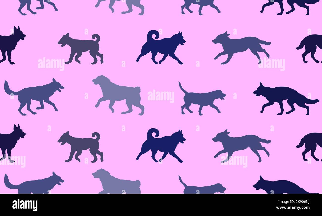 Seamless pattern. Dogs various breeds in different poses. Endless texture. Design for fabric, decor, wallpaper, wrapping paper, surface design. Vector Stock Vector