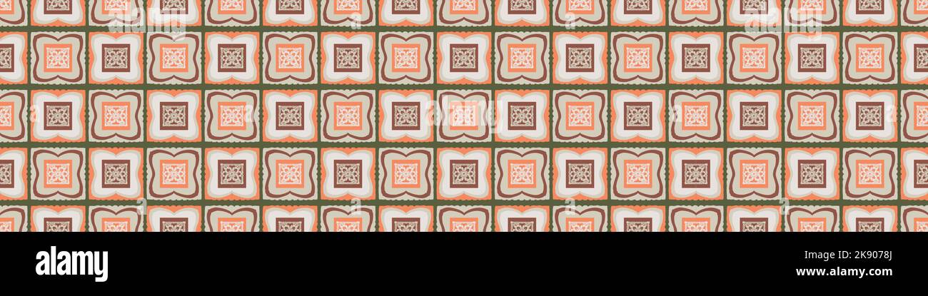 Hand drawn retro block print seamless border. Vector vintage design for ...