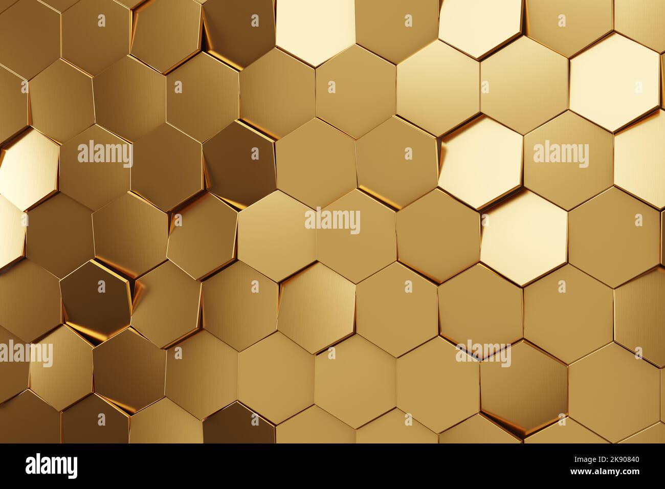 Gold metallic honeycomb and hexagon background pattern. 3d rendering Stock Photo