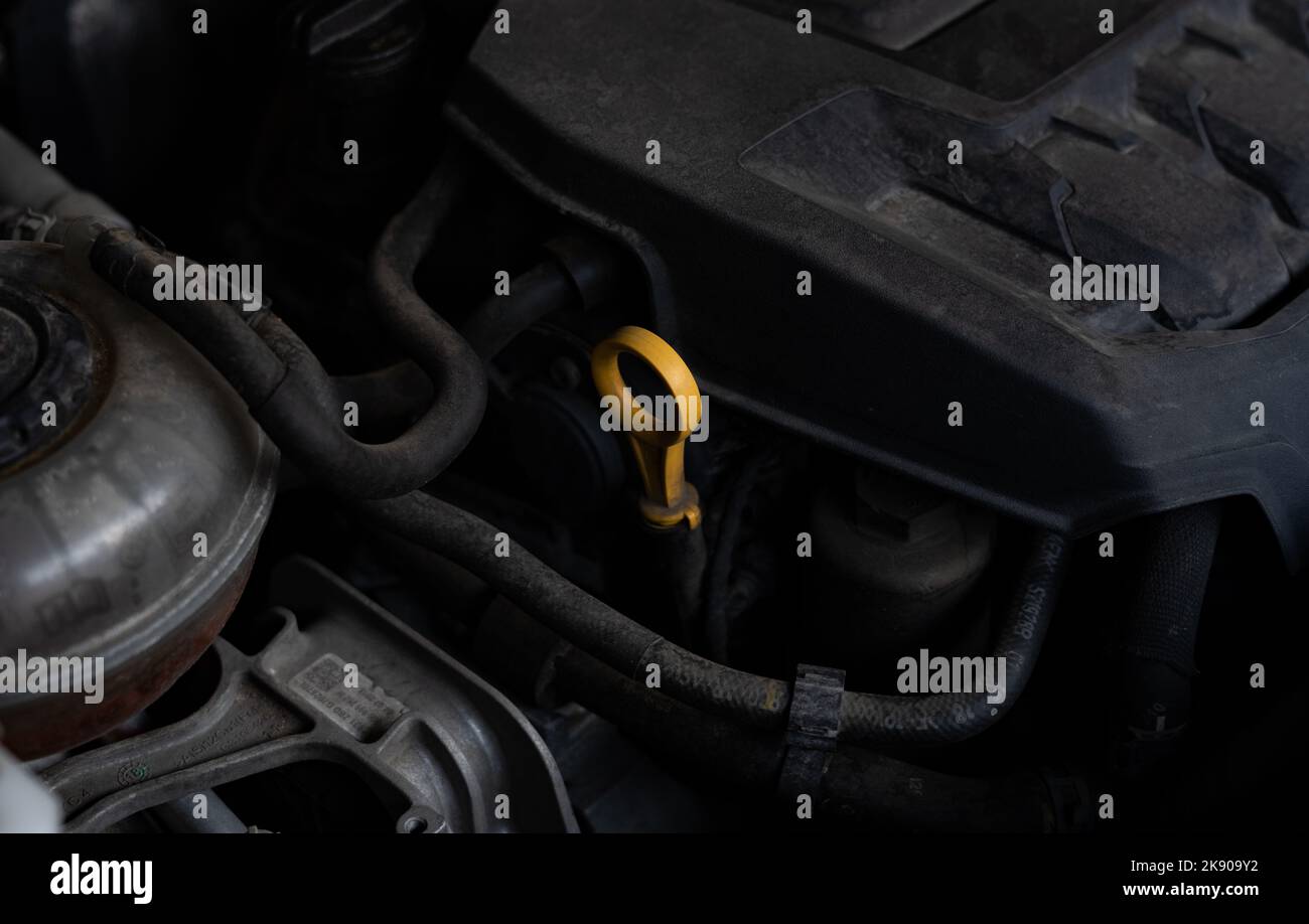 Dipstick for checking engine oil level Stock Photo Alamy