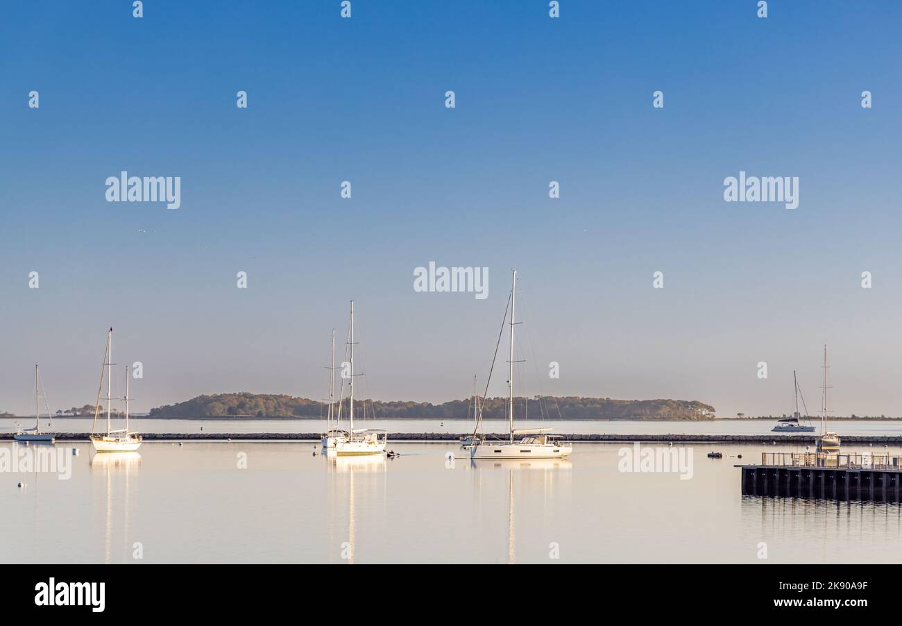 Sail boats on mooring in Sag Harbor Stock Photo Alamy