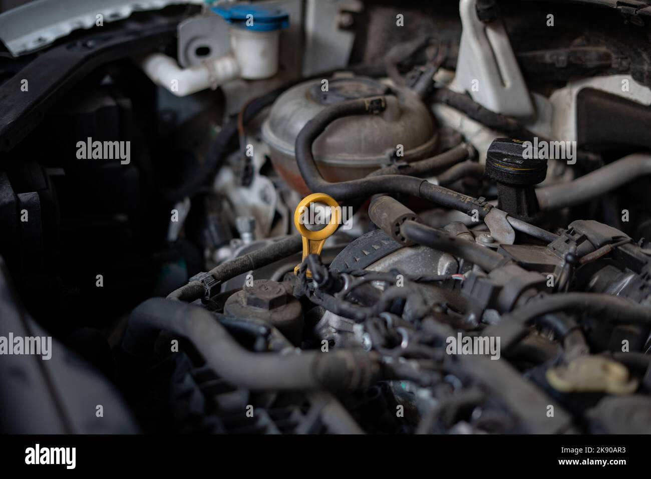 Dipstick for checking engine oil level Stock Photo Alamy