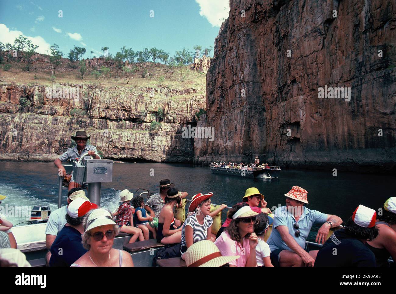 Australia. Northern Territory. Katherine Gorge. Tourists in sightseeing boat. Stock Photo