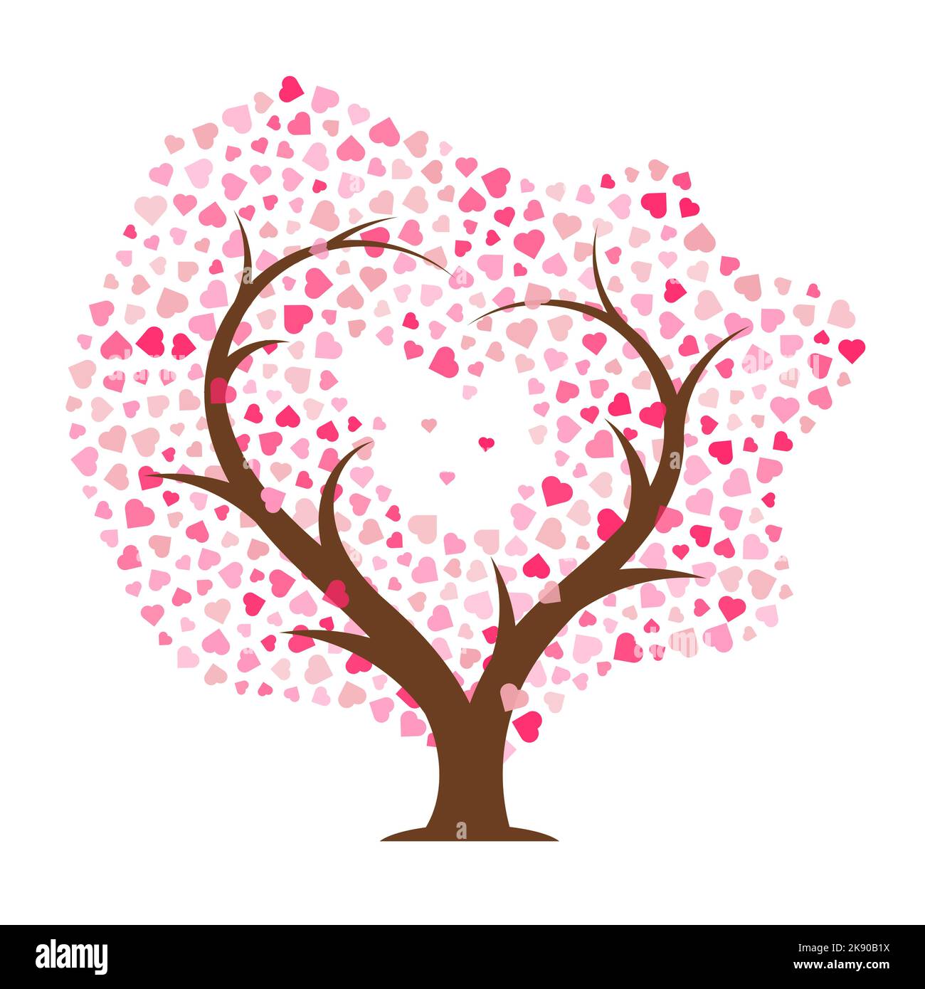 Abstract tree. Pink leaves with hearts. Vector illustration Stock ...