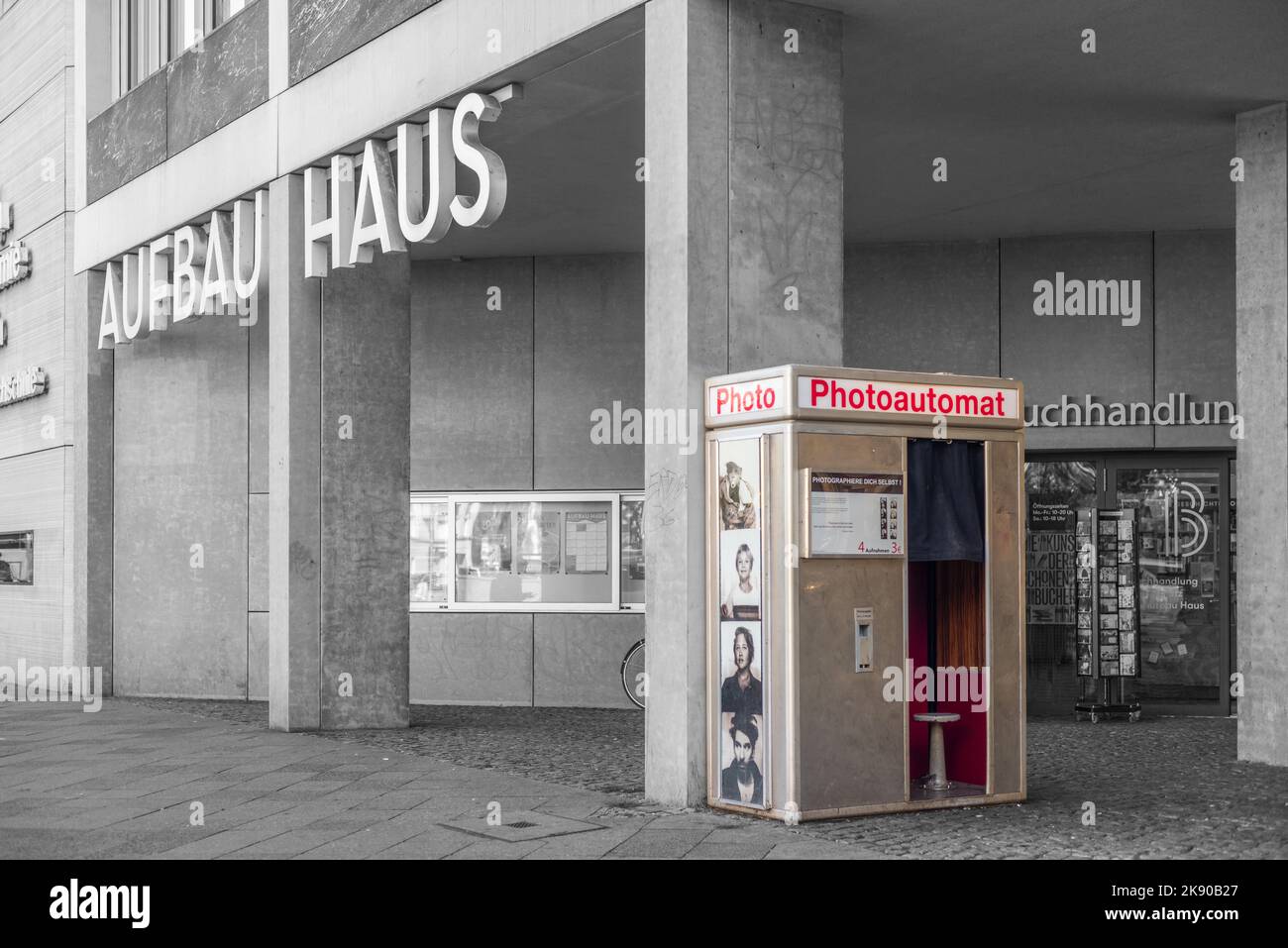 Photoautomat photo booth outside Aufbauhaus at Moritzplatz in the Berliner district of Kreuzberg, Berlin, Germany, Europe Stock Photo
