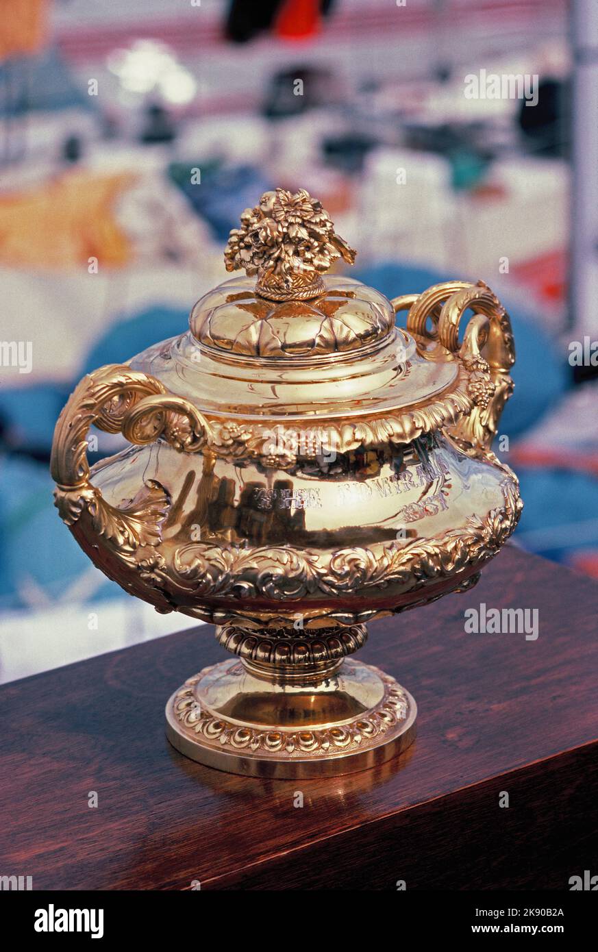 UK. Isle of Wight. Cowes. Historical close up of Admiral's Cup yachting team trophy. 1957-2003. Stock Photo