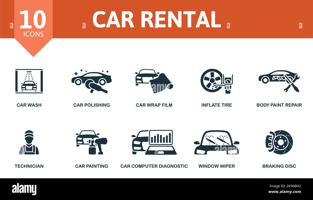 Car Rental icon set. Monochrome simple Car Rental icon collection. Car