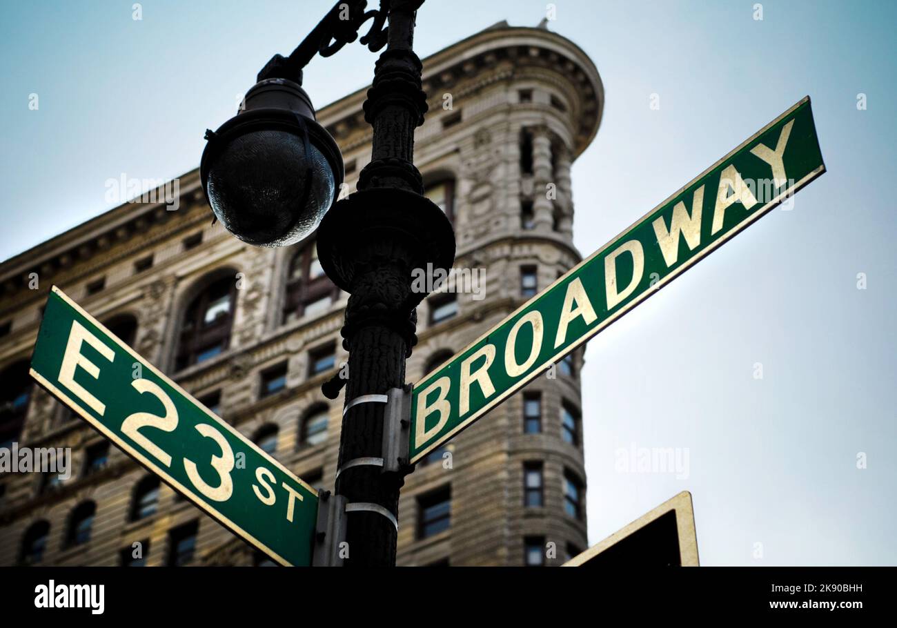 A road sign showing the directions of streets of New York on the ...