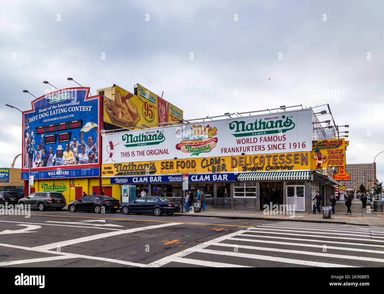 New York, USA - OCT 25, 2015: : The Nathan's original restaurant at Coney Island, The original Nathan's still exists on the same site that it did in 1 Stock Photo