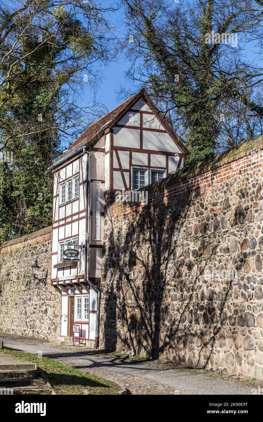NEUBRANDENBURG, GERMANY - APR 1, 2016:  Wiek House along the medieval city wall, Neubrandenburg, Mecklenburg-Western Pomerania, Germany Stock Photo