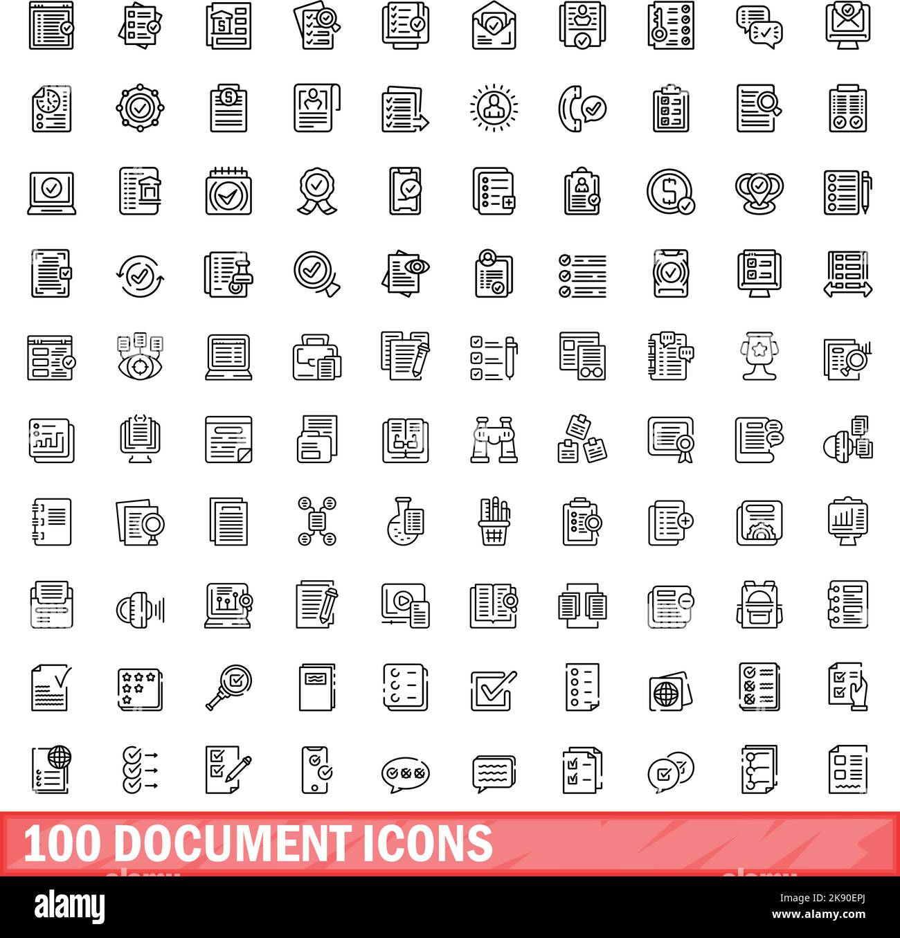 100 document icons set. Outline illustration of 100 document icons ...