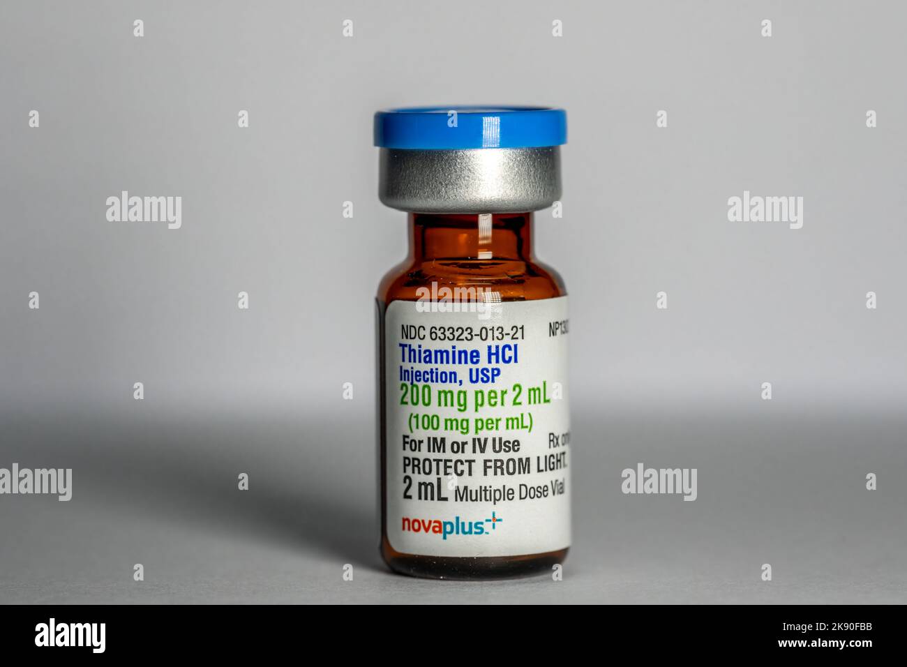 A bottle of thiamine Vitamin B for injection on a table Stock Photo Alamy