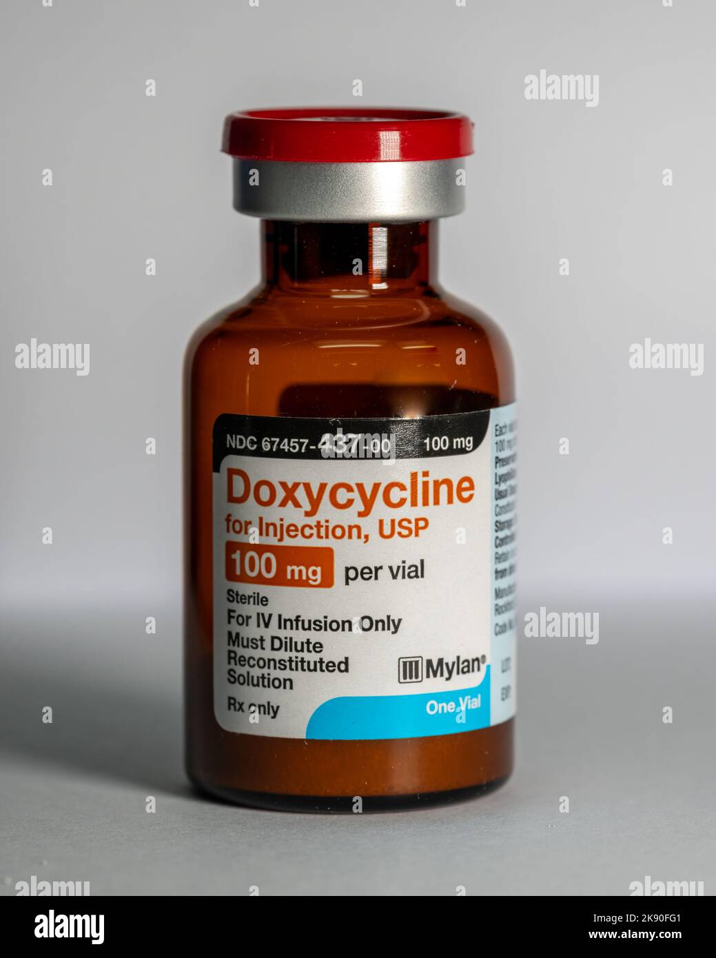 A bottle of Doxycycline antibiotics treating infections for injection