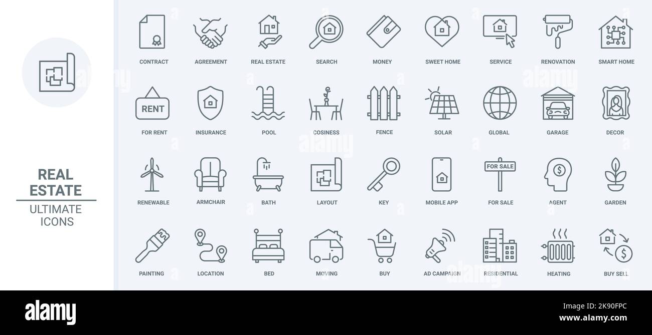 Real estate thin line icons set vector illustration. Outline houses ...