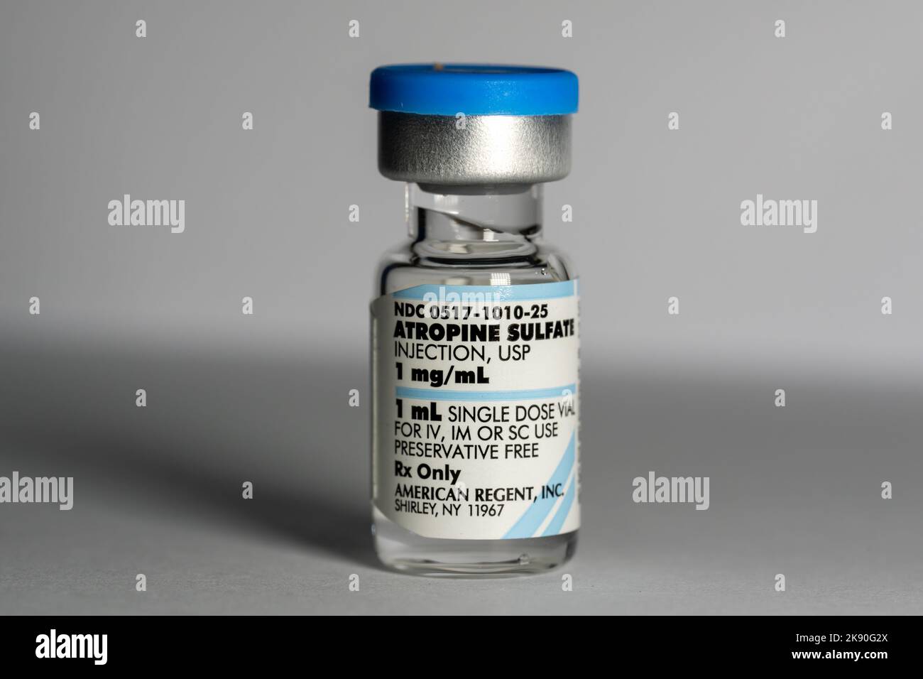 A bottle of Atropine sulfate medicine for injection treating heart