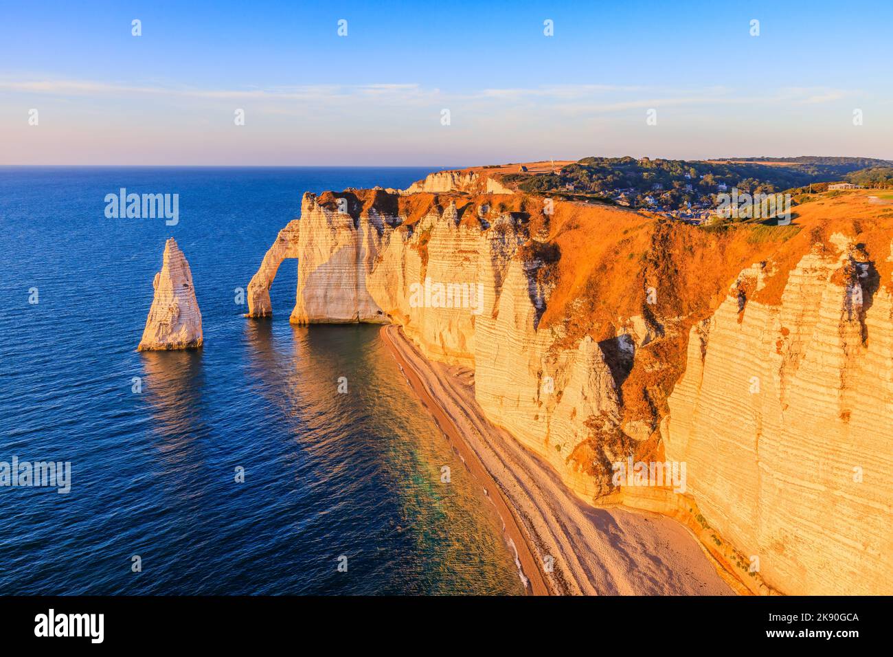 Normandy France Etretat Village Cliffs With The Porte D Aval Arch And Normandy France Etretat Village Cliffs With The Porte D Aval Arch And